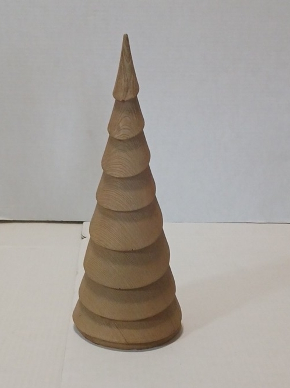 Hand-Turned Wooden Carved Brown Christmas Tree Decor Natural Wood